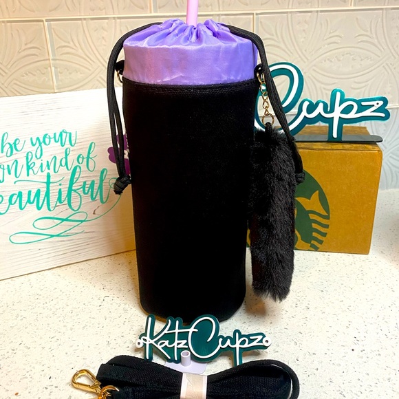 SOLD OUT ** Starbucks Black Cat w/Fluffy Tail Tumbler Bag - Picture 3 of 11